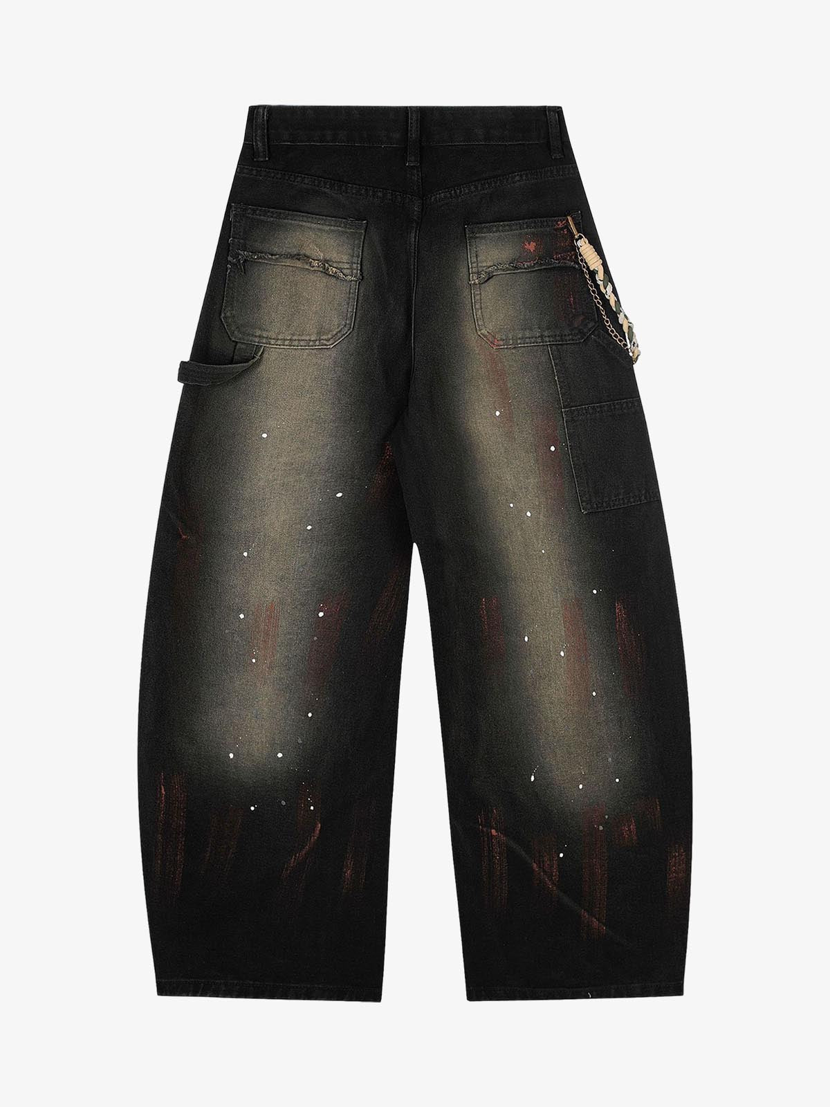 Distressed Denim Jeans with Braided Chain Detail - Perfect for Casual and Streetwear Styles 