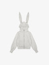 Rhinestone Bunny Ear Cropped Zip-Up Hoodie