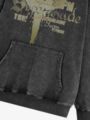 Vintage Washed Angel Halo Distressed Letter Graphic Hoodie 