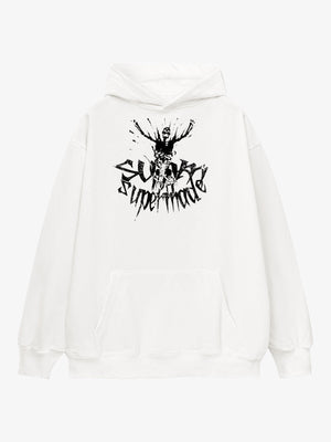 THE SUPERMADE Oversized Black Hoodie with Graphic Print Design 