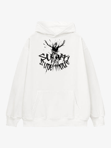 Gothic Devil Graphic Washed Hoodie 