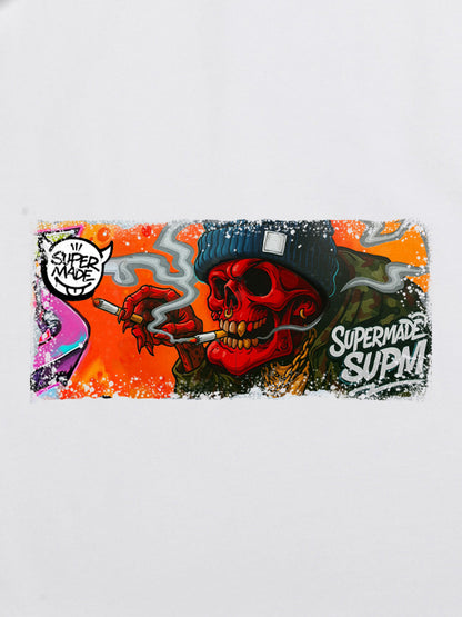 Thesupermade Distressed Blood Red Skull Graffiti T-shirt 