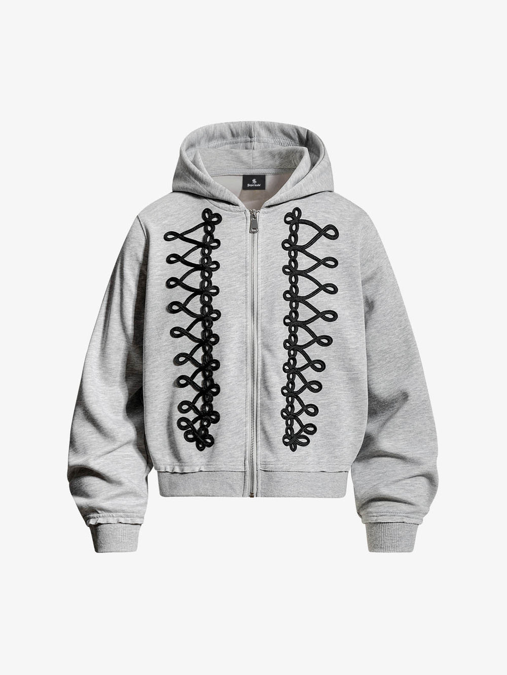 Napoleon Cord Embroidery Boxy Zip-Up Hoodie