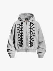 Napoleon Cord Embroidery Boxy Zip-Up Hoodie