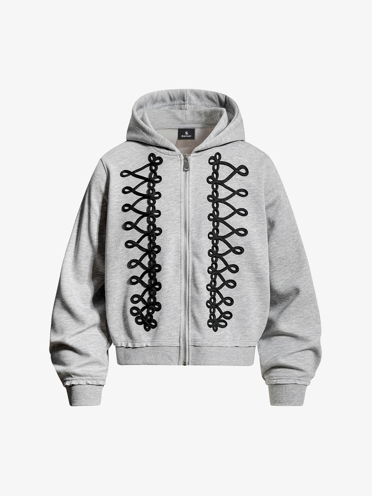 Napoleon Cord Embroidery Boxy Zip-Up Hoodie