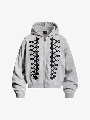 Napoleon Cord Embroidery Boxy Zip-Up Hoodie