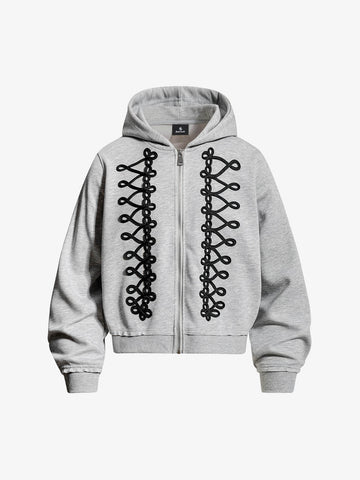 Napoleon Cord Embroidery Boxy Zip-Up Hoodie