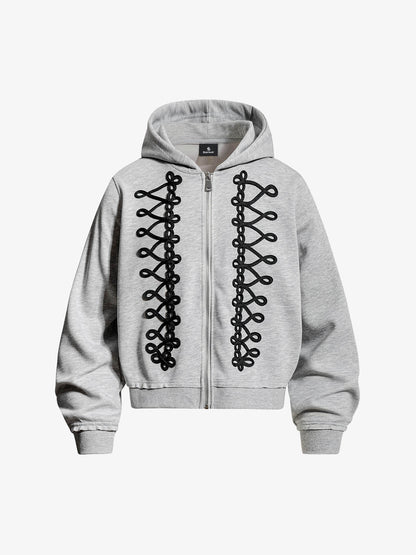Napoleon Cord Embroidery Boxy Zip-Up Hoodie