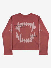Fangs Graphic Waffle Boxy Long Sleeve Top; Red / S, Red / M, Red / L, Red / XL, Red / 2XL