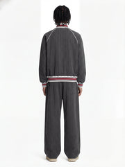 Retro Color-Blocked Striped Stand-Collar Tracksuit 