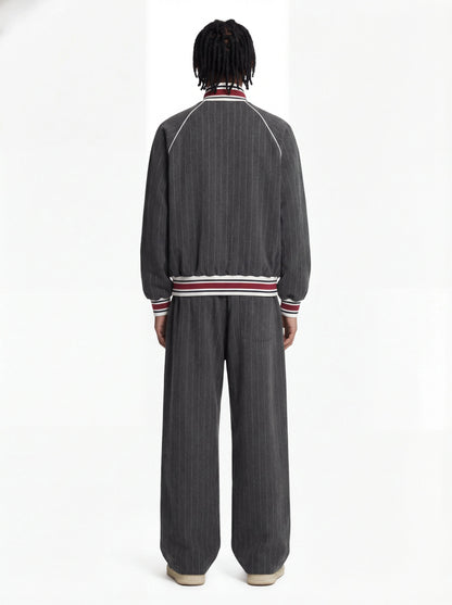 Thesupermade American Retro Color-Blocked Striped Stand-Collar Tracksuit 