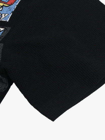 Cotton Oversized Graphic T-Shirt with Newspaper Print and Metal Eyelets 