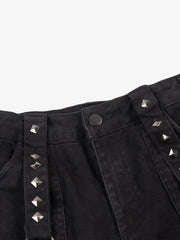 Studded Flared-Hem Utility Jeans; Black / S, Black / M, Black / L