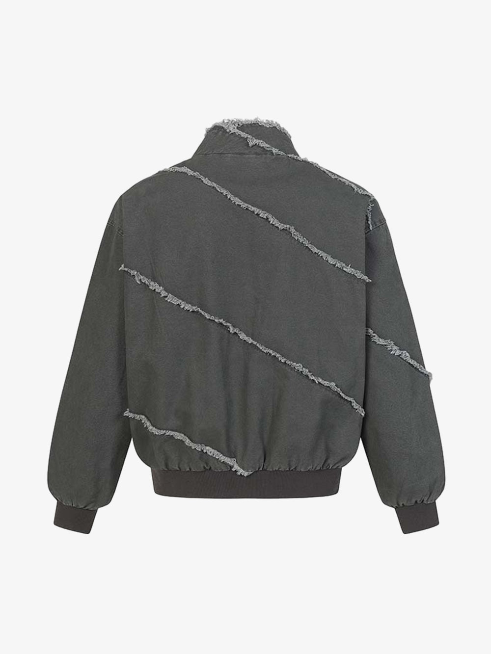 Dekonstruierte Patchwork-Jacke mit ausgefransten Kanten und ausgewaschenem Design