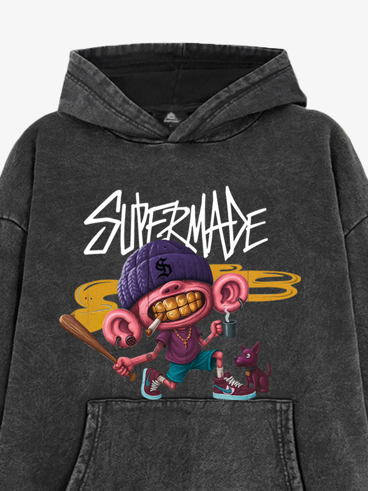 Thesupermade Cartoon Graffiti Baseball Boy Hooded Sweatshirt 