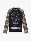 Skull Print Waffle Boxy  Long Sleeve Tee