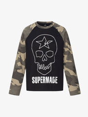 Skull Print Waffle Boxy  Long Sleeve Tee