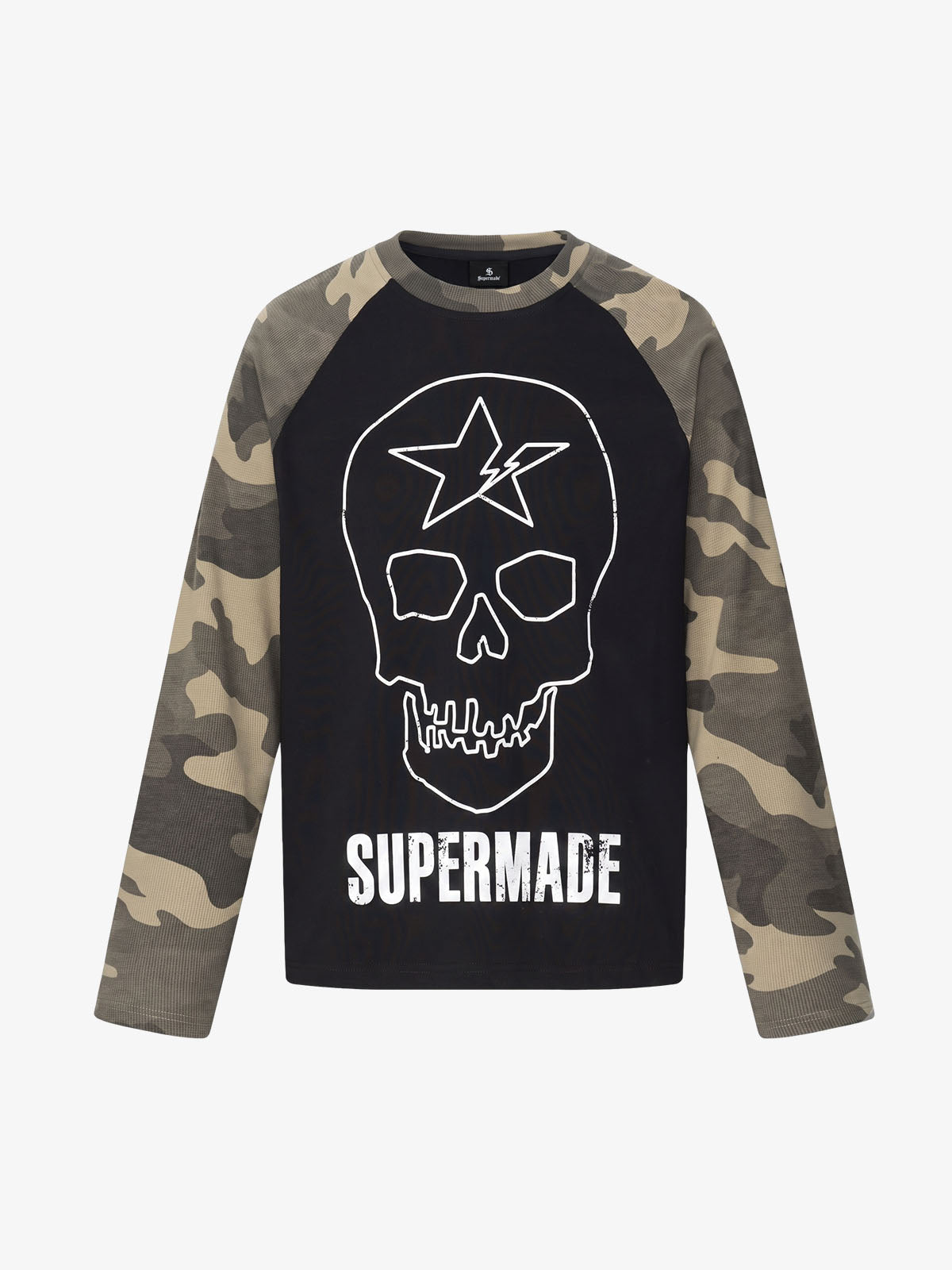 Skull Print Waffle Boxy  Long Sleeve Tee