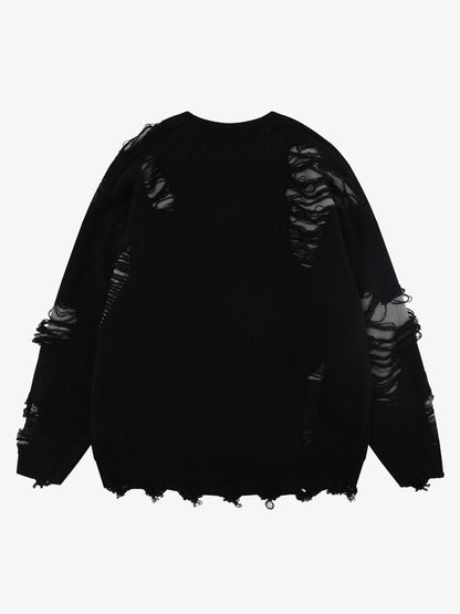 High Street Ripped Raw Edge Knitted Letter Jacquard Sweater 