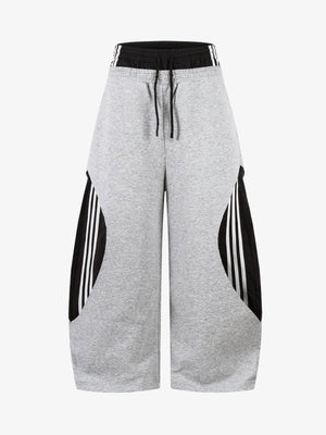 Cotton Blend Casual Wide Leg Sweatpants with Side Striped Panels for Men 