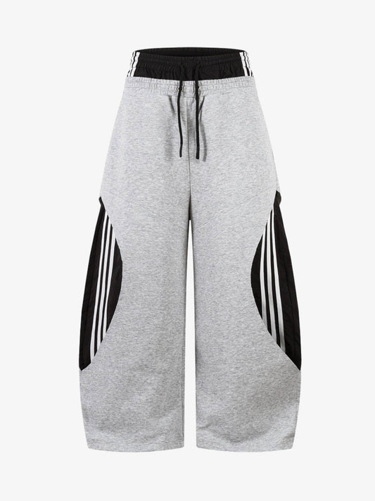 Cotton Blend Casual Wide Leg Sweatpants with Side Striped Panels for Men 