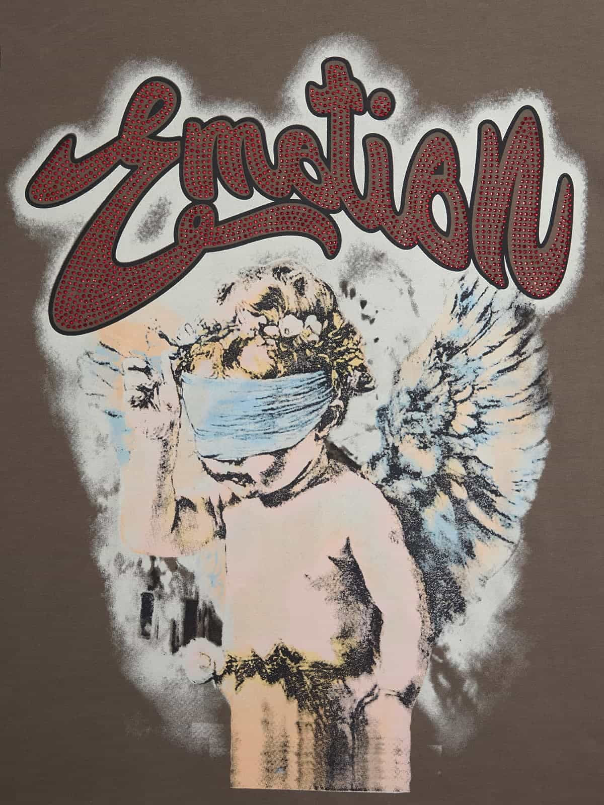 Retro Blindfold Angel Rhinestone Letter Graphic T-Shirt 