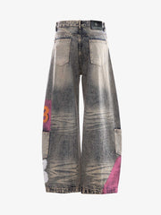 Hand-Painted Distressed Curved-Seam Jeans