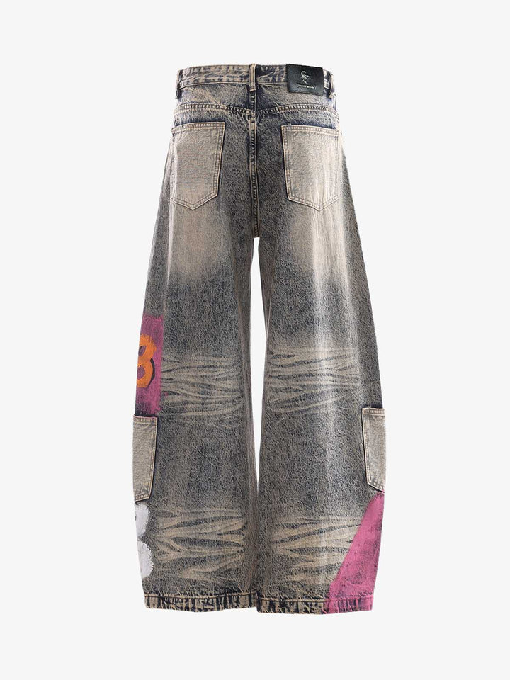Hand-Painted Distressed Curved-Seam Jeans