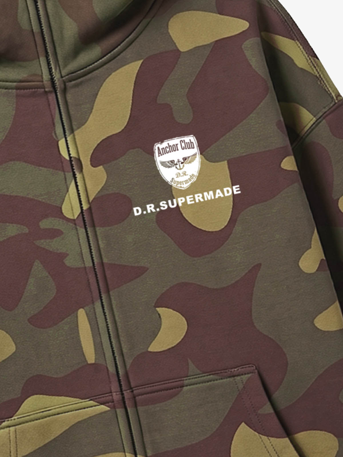 Camo Skull Graphic Zip Hoodie & Wide-Leg Sweatpants Set