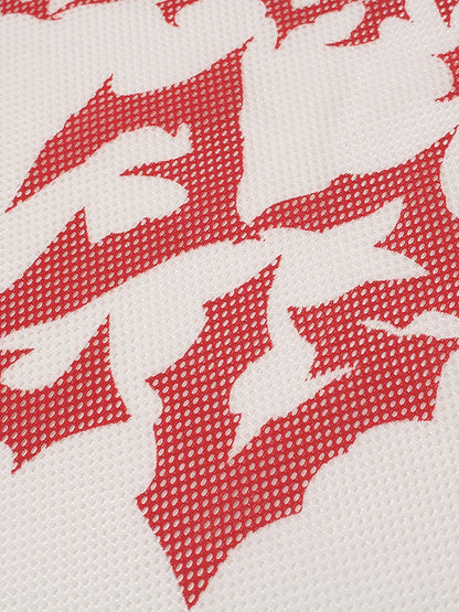 Mesh Jersey T-Shirt with Red Number 03 Print and Stitched Details 