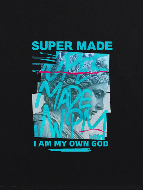 SUPERMADE Blue Art Graffiti Pattern T-Shirt 