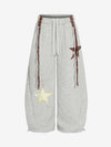 Star Patch Wide Leg Drawstring Sweatpants