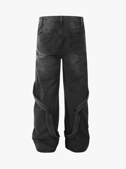 Washed Distressed Deconstructed Split Work Jeans 