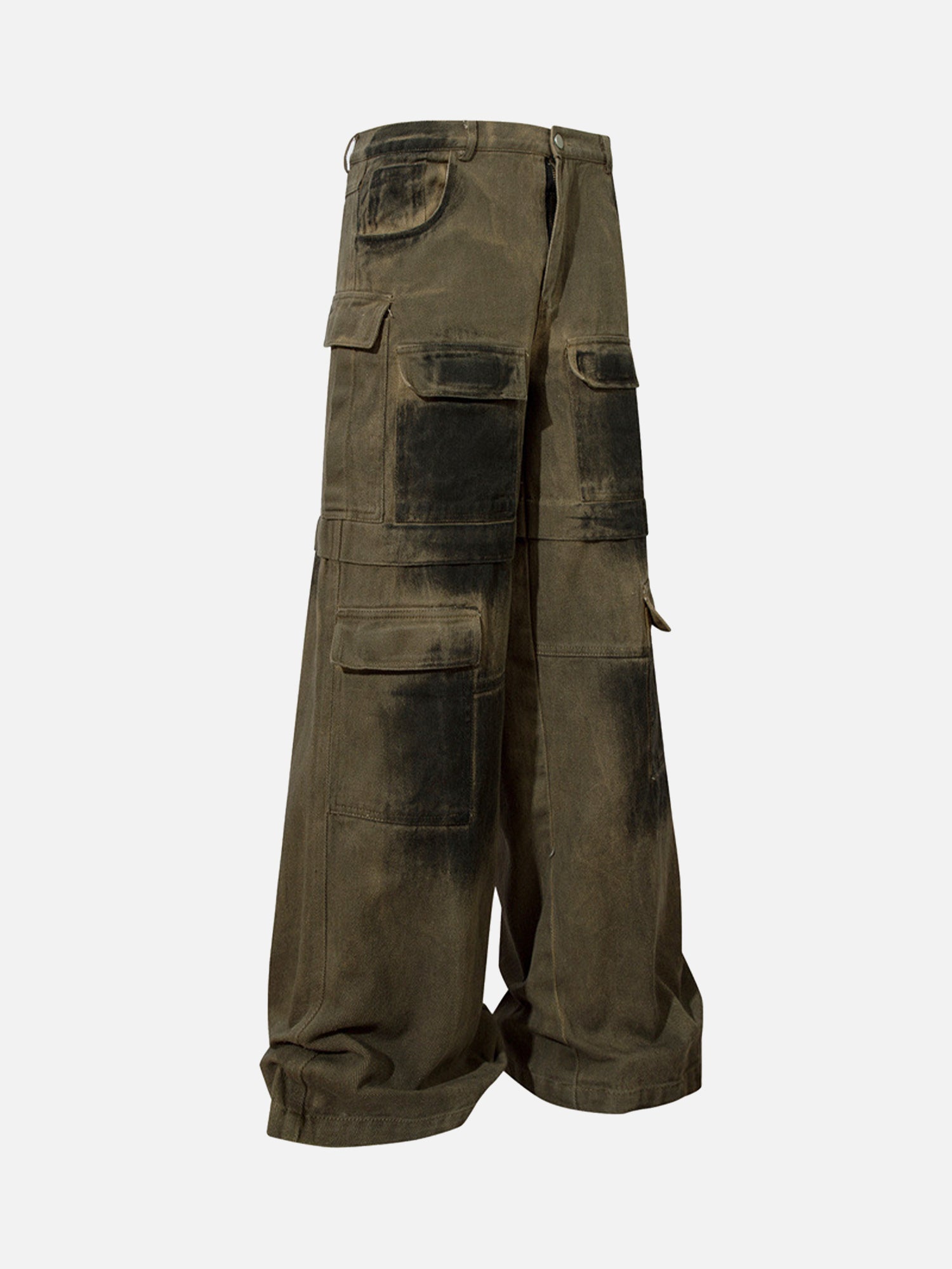 Heavy-duty Spray-painted Distressed Denim Overalls