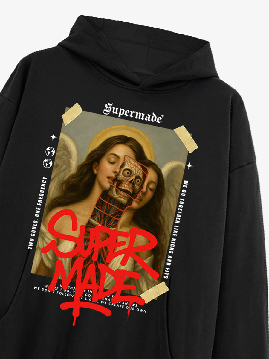 Skull And Angel Pattern Hooded Sweatshirt 