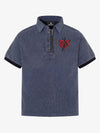 Cotton Blend Textured Polo Shirt with Red Embroidered Logo and Zipper Detail 
