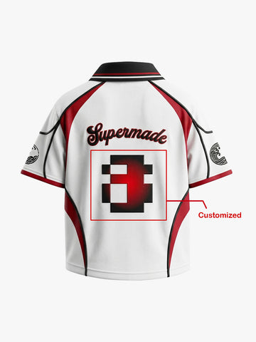 Retro Japanese-Style Red & White Pixel Print Custom Jersey Set