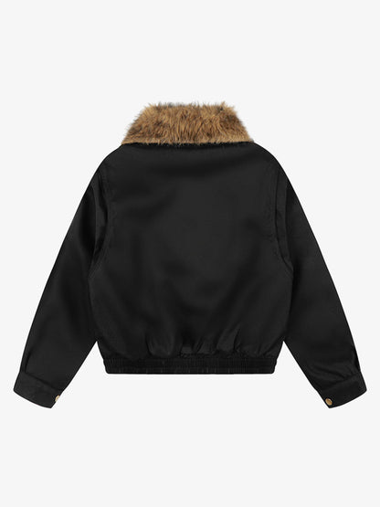 Stylish Unisex Bomber Jacket with Detachable Faux Fur Collar - Perfect for Casual and Trendy Looks 
