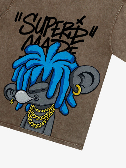 Thesupermade Graffiti Trend Blue Dreadlock Boy T-shirt 