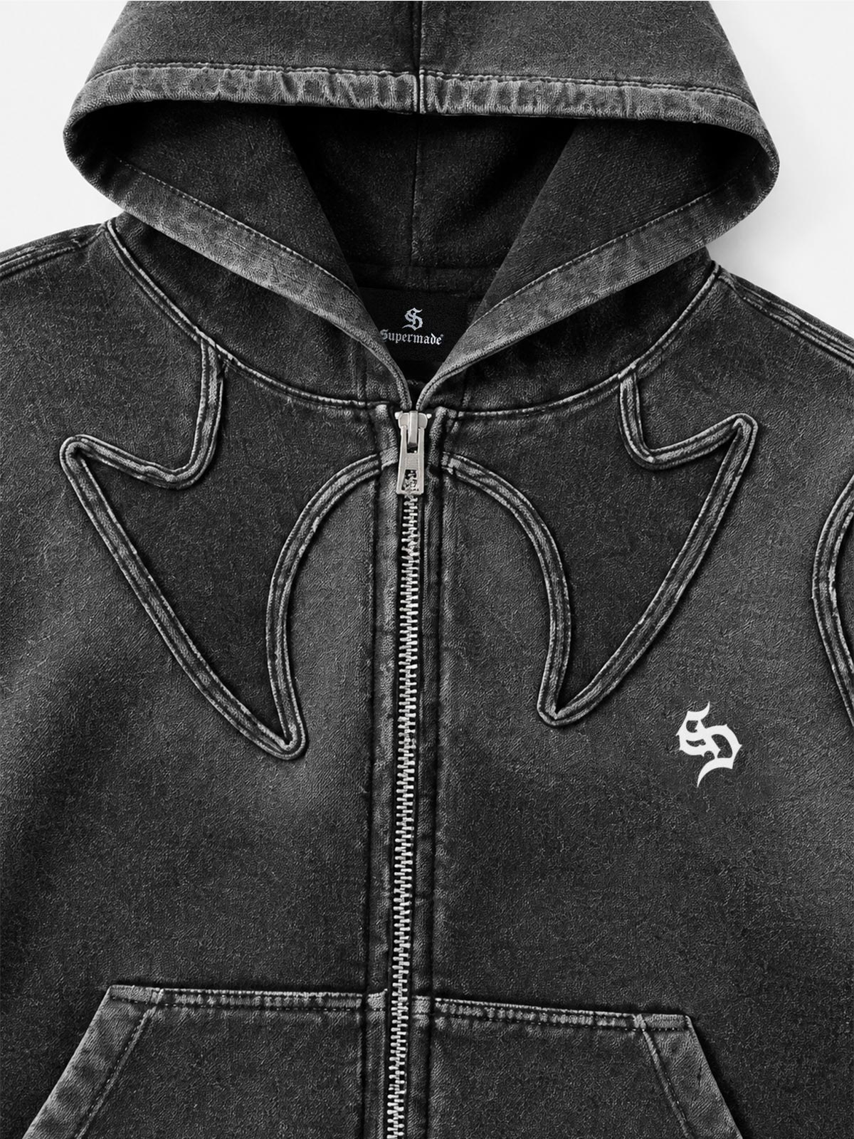 Washed Spray-Edge Zip Hoodie & Curved-Leg Sweatpants Set