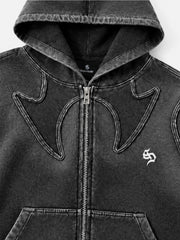 Washed Spray-Edge Zip Hoodie & Curved-Leg Sweatpants Set