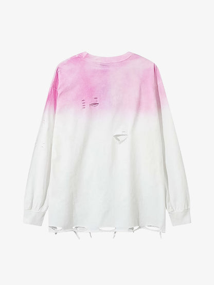 Gradient Hole Contrast Color Long Sleeve T-shirt 