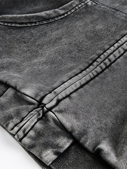 Retro Distressed Fun Text Print Zip-Up Hoodie 