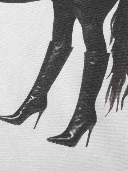 Cotton Blend Oversized Graphic Tee with Leopard Horse Print and Camo Layered Sleeves 