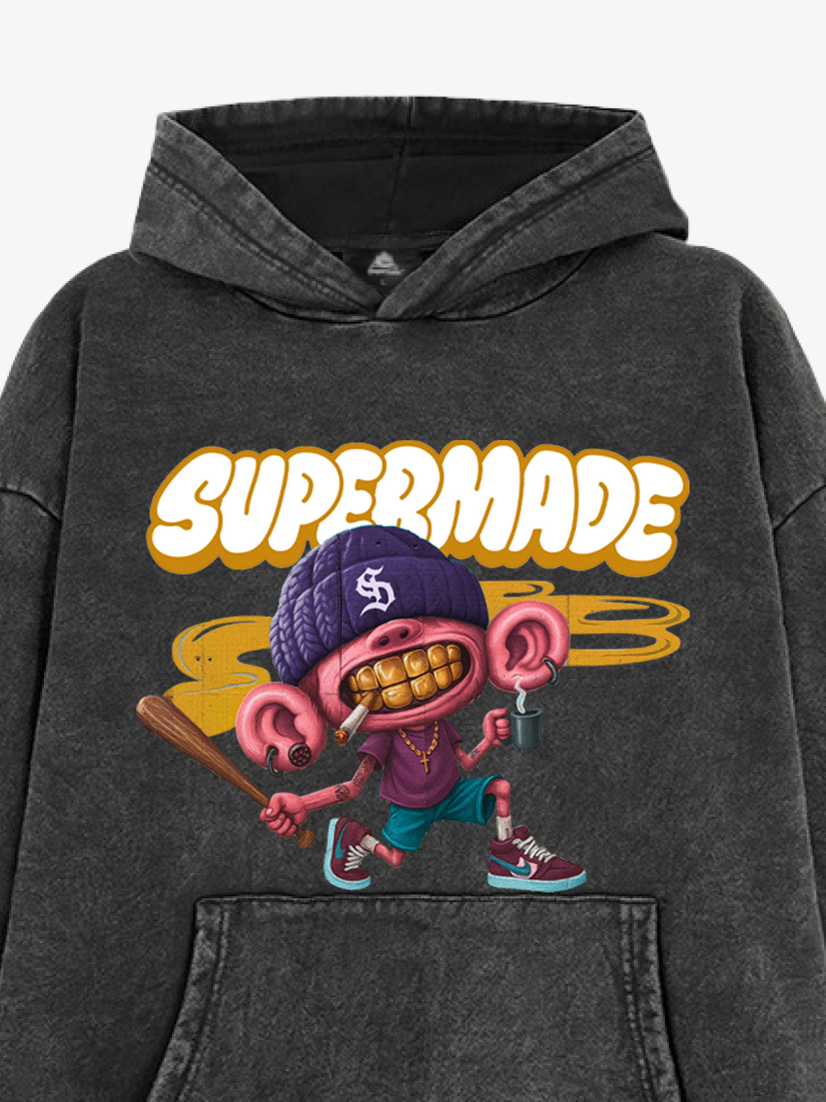 Thesupermade Cartoon Graffiti Font Baseball Trend Boy Hooded Sweatshirt 