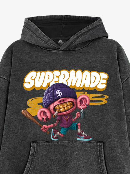 Thesupermade Cartoon Graffiti Font Baseball Trend Boy Hooded Sweatshirt 