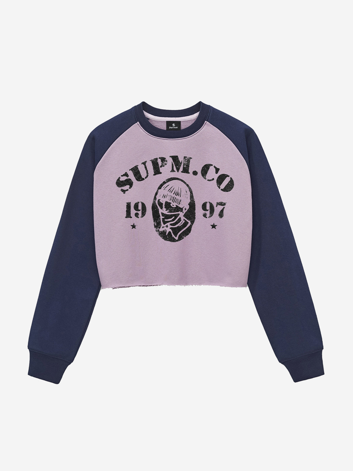 Distressed Graphic Color Block Cropped Sweatshirt