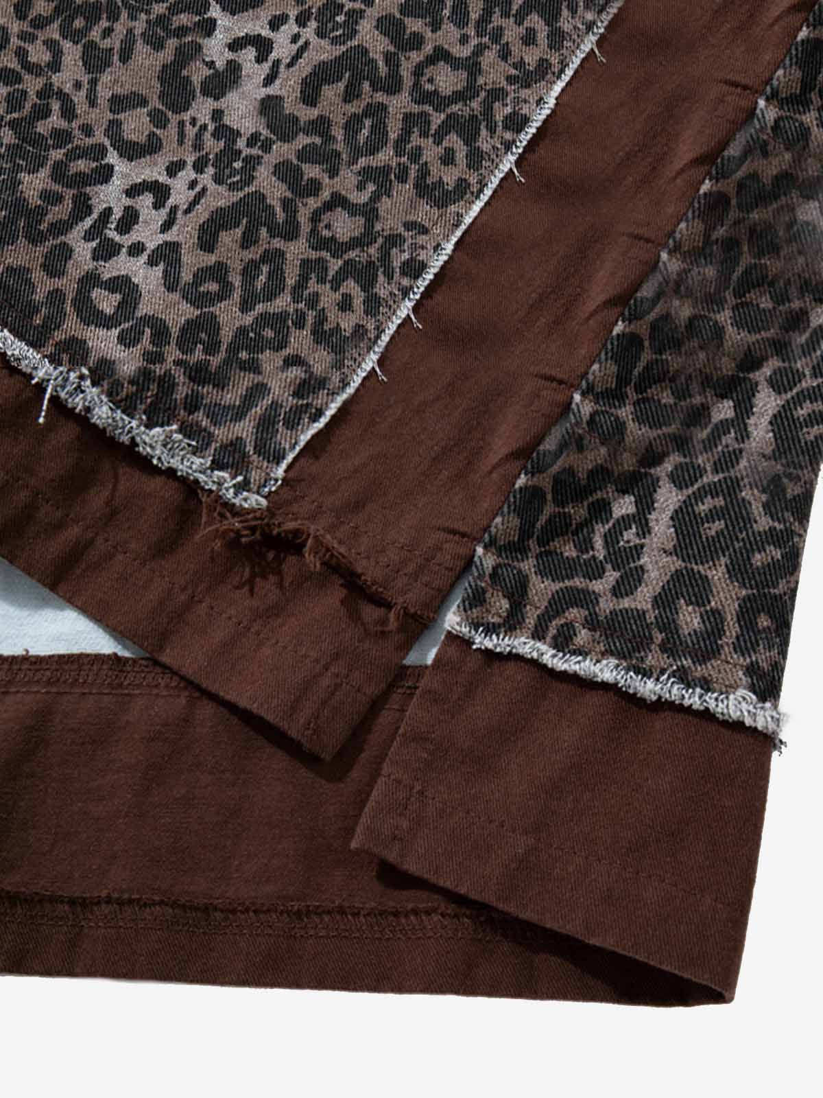 Vintage Leopard Patchwork Distressed Polo Shirt