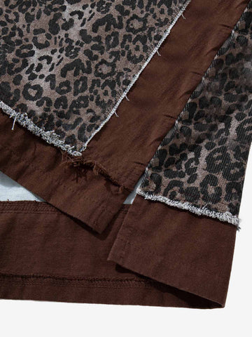 Vintage Leopard Patchwork Distressed Polo Shirt