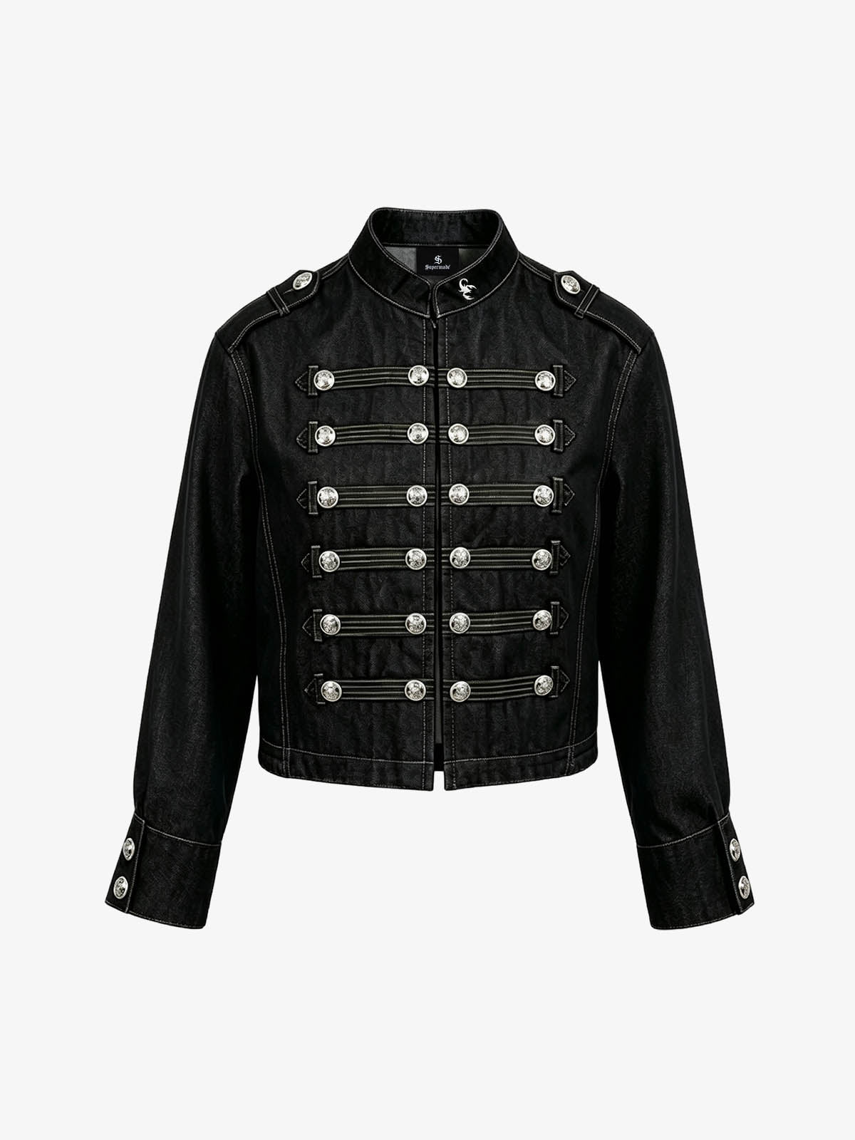 Vintage Militär-Jeansjacke mit silbernen Knöpfen